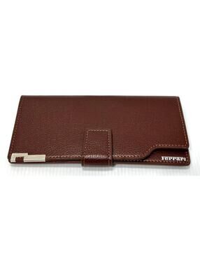 Ferrari Brown Long Wallet Trifold Credit Card Billfold Holder Cash Organizer NEW